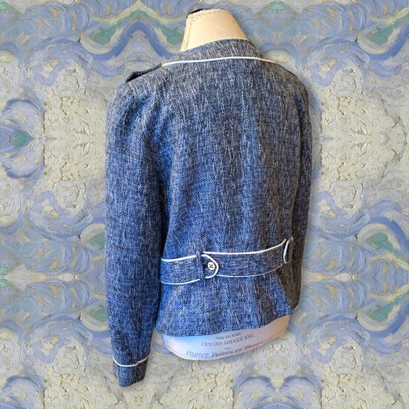 Cache Wool Blend Blue Tweed Four Pocket Jacket 14 - Picture 6 of 16